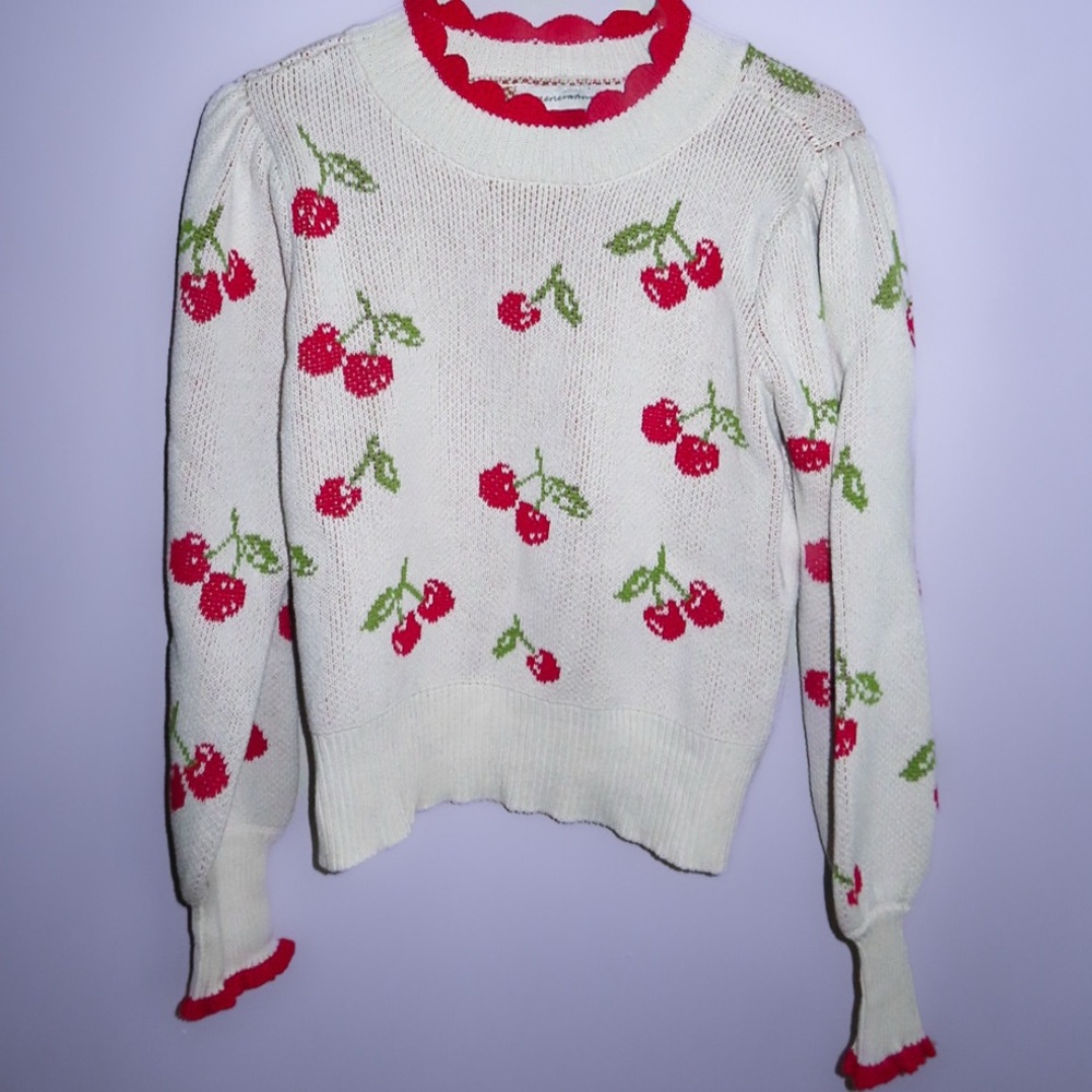 Cherry Patterned White Sweater